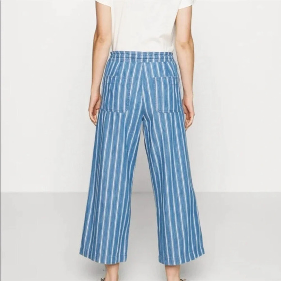 American Eagle Size 2 Regular Blue Cotton Striped Wide Leg Crop Pants Cropped - Picture 2 of 8